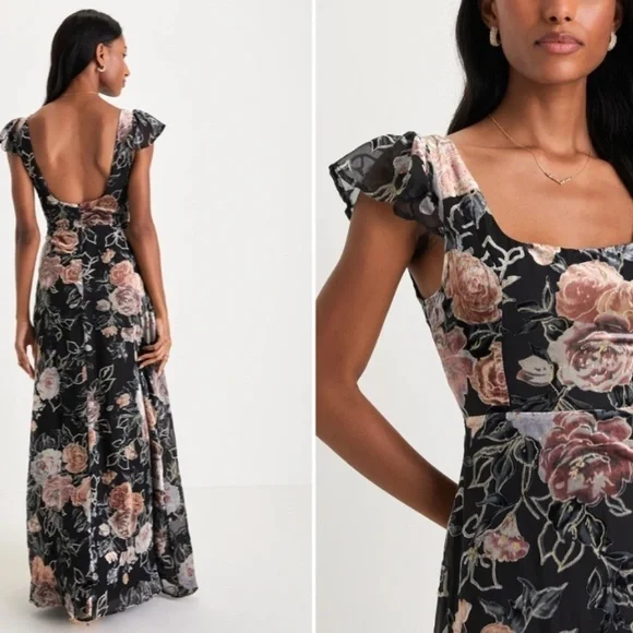 LULUS Sophisticated Romantic Sexy Elegant Burnout Floral Prom Wedding Maxi Dress - Picture 3 of 5